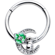 16G 3/8 Clear CZ Gem Rabbit On The Moon Green Hinged Segment Ring