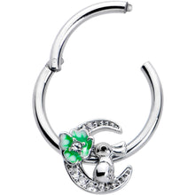 16G 3/8 Clear CZ Gem Rabbit On The Moon Green Hinged Segment Ring