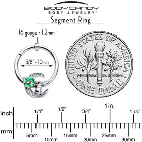 16G 3/8 Clear CZ Gem Rabbit On The Moon Green Hinged Segment Ring