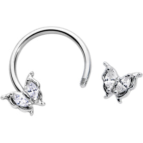 16G 3/8 Clear Gem Fancy Fab Butterfly Horseshoe Circular Barbell