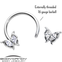 16G 3/8 Clear Gem Fancy Fab Butterfly Horseshoe Circular Barbell