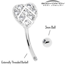 16G 5/16 Clear Gem Lattice Heart Curved Eyebrow Ring