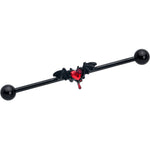 14G Red Gem Black Bleeding Heart Bat Industrial Barbell 38mm