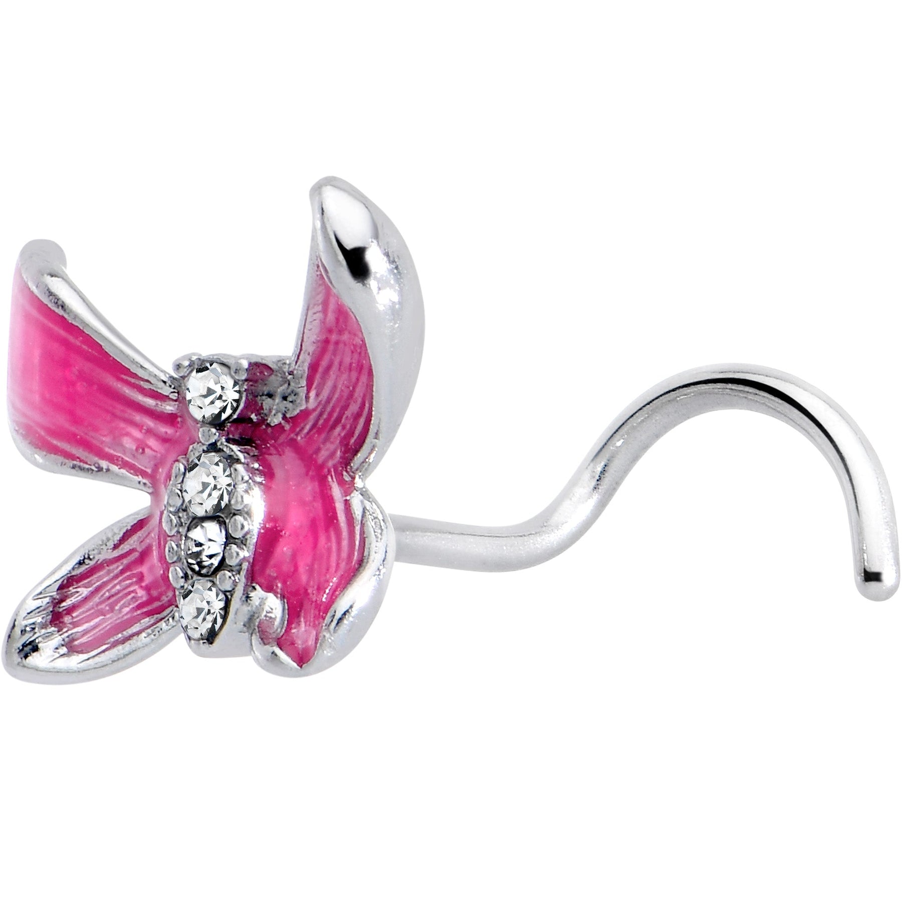20G 7mm Clear Gem Chunky Butterfly Pink Left Side Nose Screw