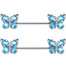 14G 9/16 Blue Gem Baroque Beauty Butterfly Barbell Nipple Ring Set