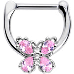 16G 5/16 Pink Gem Baroque Beauty Butterfly Cartilage Clicker