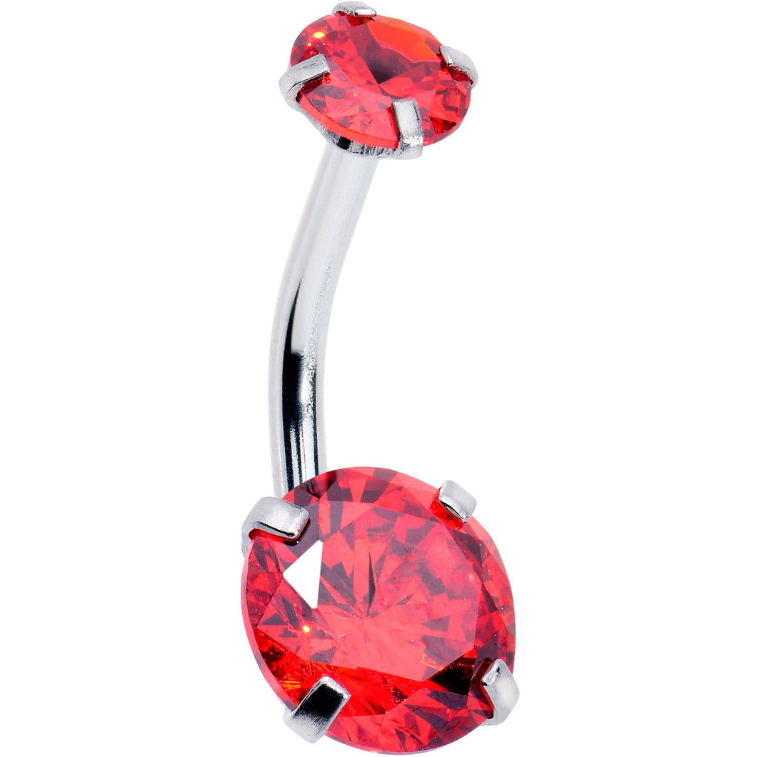 Light Red Gem January Birthstone Double Mount Belly Ring