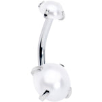 Opaque White Faux Pearl June Birthstone Double Mount Belly Ring