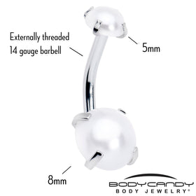 Opaque White Faux Pearl June Birthstone Double Mount Belly Ring