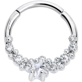16G 3/8 Clear CZ Gem Starfish Supreme Hinged Segment Ring
