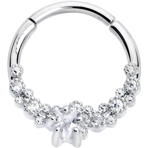 16G 3/8 Clear CZ Gem Starfish Supreme Hinged Segment Ring