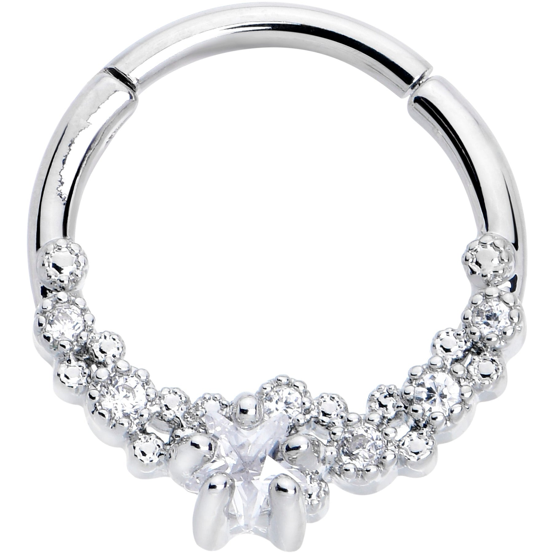 16G 3/8 Clear CZ Gem Starfish Supreme Hinged Segment Ring