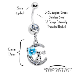 Clear Gem Rabbit On The Moon Blue Dangle Belly Ring