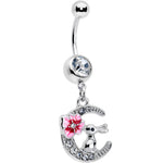 Clear Gem Rabbit On The Moon Pink Dangle Belly Ring