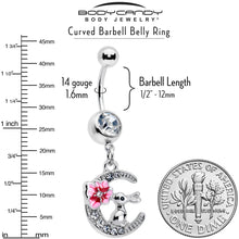 Clear Gem Rabbit On The Moon Pink Dangle Belly Ring