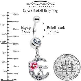 Clear Gem Rabbit On The Moon Pink Dangle Belly Ring