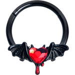 16G 3/8 Red Gem Black Bleeding Heart Bat Hinged Segment Ring