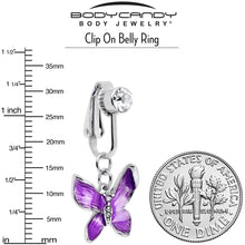 Clear Gem Chunky Butterfly Purple Clip On Fake Belly Ring