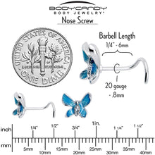 20G 7mm Clear Gem Chunky Butterfly Blue Left Side Nose Screw
