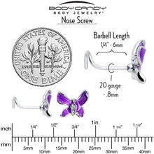 20G 7mm Clear Gem Chunky Butterfly Purple Left Side Nose Screw