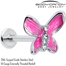16G 5/16 Clear Gem Chunky Butterfly Pink Labret Monroe Tragus