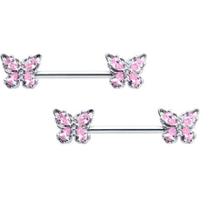 14G 9/16 Pink Gem Baroque Beauty Butterfly Barbell Nipple Ring Set