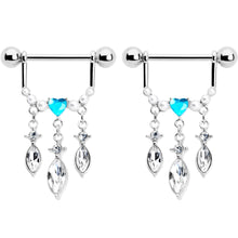14G 9/16 Blue Gem Heart Triple Drop Dangle Nipple Ring Set