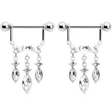 14G 9/16 Clear Gem Heart Triple Drop Dangle Nipple Ring Set