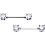 14G 9/16 Clear CZ Gem Forward Facing April Birthstone Nipple Ring Set
