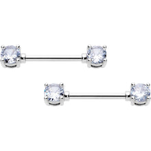 14G 9/16 Clear CZ Gem Forward Facing April Birthstone Nipple Ring Set