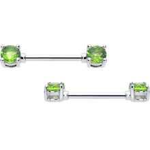 14G 9/16 Green CZ Gem August Birthstone Nipple Ring Set