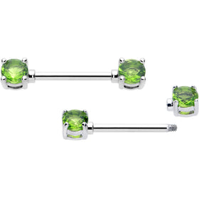 14G 9/16 Green CZ Gem August Birthstone Nipple Ring Set