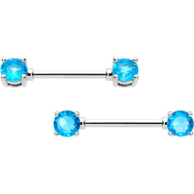 14G 9/16 Blue CZ Gem December Birthstone Nipple Ring Set