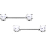 14G 9/16 White Faux Pearl June Birthstone Nipple Ring Set