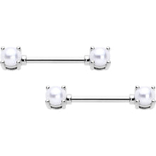 14G 9/16 White Faux Pearl June Birthstone Nipple Ring Set