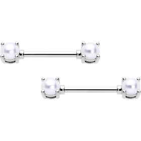 14G 9/16 White Faux Pearl June Birthstone Nipple Ring Set