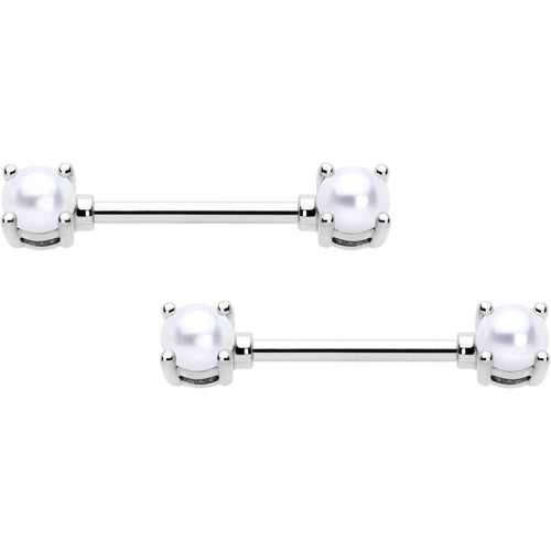 14G 9/16 White Faux Pearl June Birthstone Nipple Ring Set