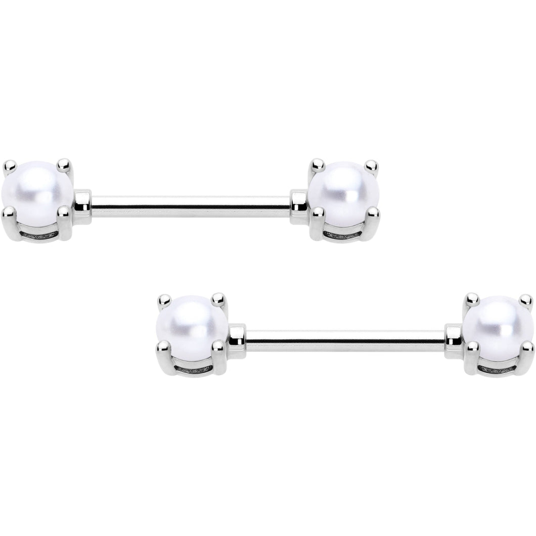 14G 9/16 White Faux Pearl June Birthstone Nipple Ring Set