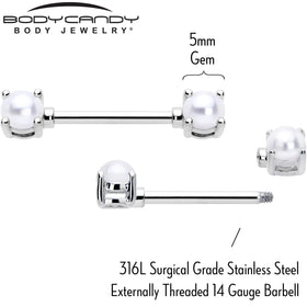 14G 9/16 White Faux Pearl June Birthstone Nipple Ring Set