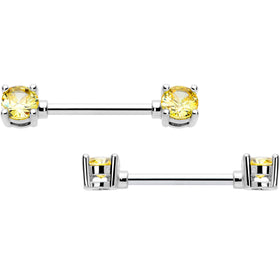14G 9/16 Yellow CZ Gem November Birthstone Nipple Ring Set