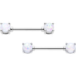 14G 9/16 White Faux Opal October Birthstone Nipple Ring Set