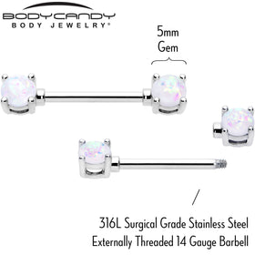 14G 9/16 White Faux Opal October Birthstone Nipple Ring Set