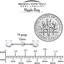 14G 9/16 White Faux Opal October Birthstone Nipple Ring Set