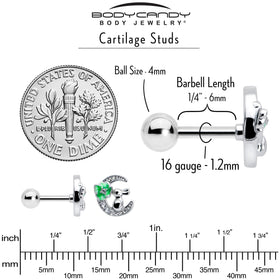 16G 1/4 Clear CZ Gem Rabbit on the Moon Green Cartilage Earring