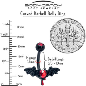 Red Gem Black Bleeding Heart Bat Belly Ring