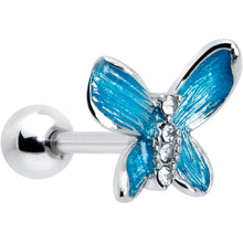 16G 1/4 Clear Gem Chunky Butterfly Blue Cartilage Tragus Earring