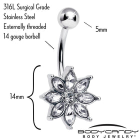 Clear Gem Flower Elegance Bloom Belly Ring