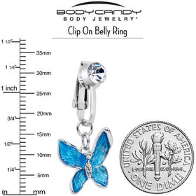 Clear Gem Chunky Butterfly Blue Clip On Fake Belly Ring