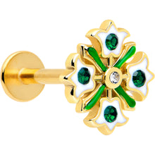 16G 5/16 Green CZ Gem Gold Tone Flower Wreath Flatback Stud