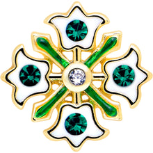 16G 5/16 Green CZ Gem Gold Tone Flower Wreath Flatback Stud